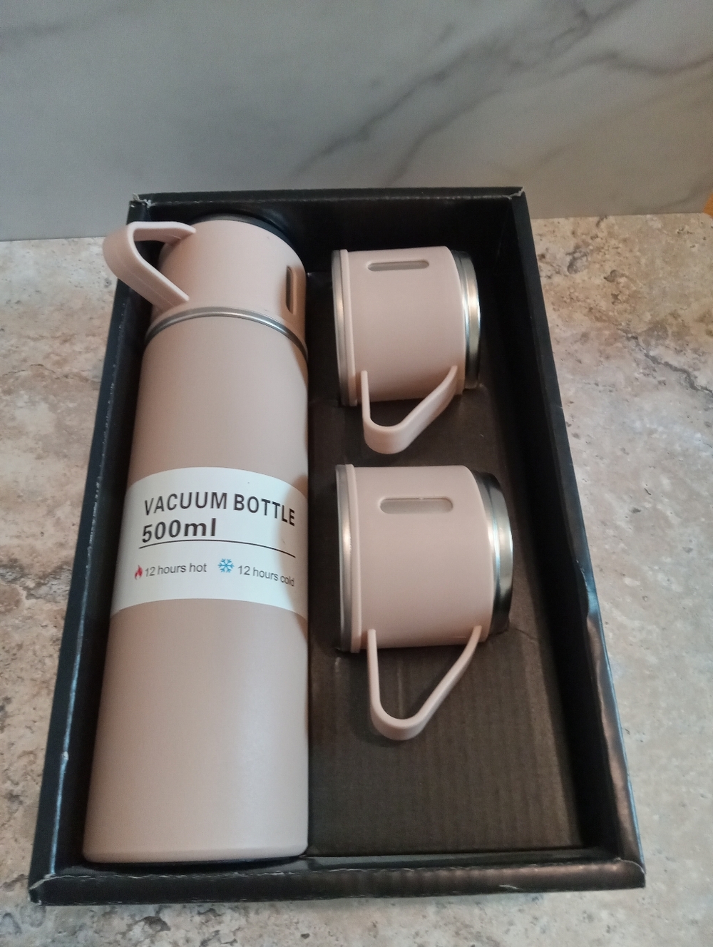 500ml Vacuum Bottle Set – Blush Pink Insulated Thermos with Three Cups Brand New - Picture 4 of 4